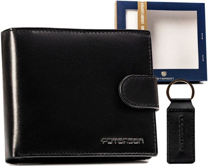 Portfel skórzany męski RFID elegancki czarny skóra na prezent Peterson