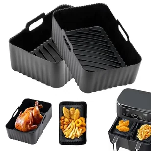 Blacha do frytkownicy powietrznej wielokrotnego użytku patelnie do frytkownicy powietrznej akcesoria frytkownica powietrzna pojemniki silikonowe podwójne koszyki akcesoria do frytkownicy powietrznej, - Akcesoria i części AGD - miniaturka - grafika 1