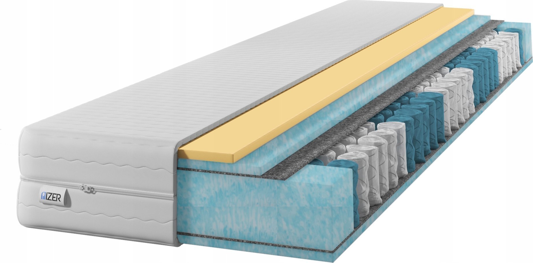 Materac sprężynowy AQUA GOLD Visco 140x200 Pianka VISCO Dwustronny H2/H3 7 stref Rdzeń ze sprężyn kieszeniowych Pikowany pokrowiec