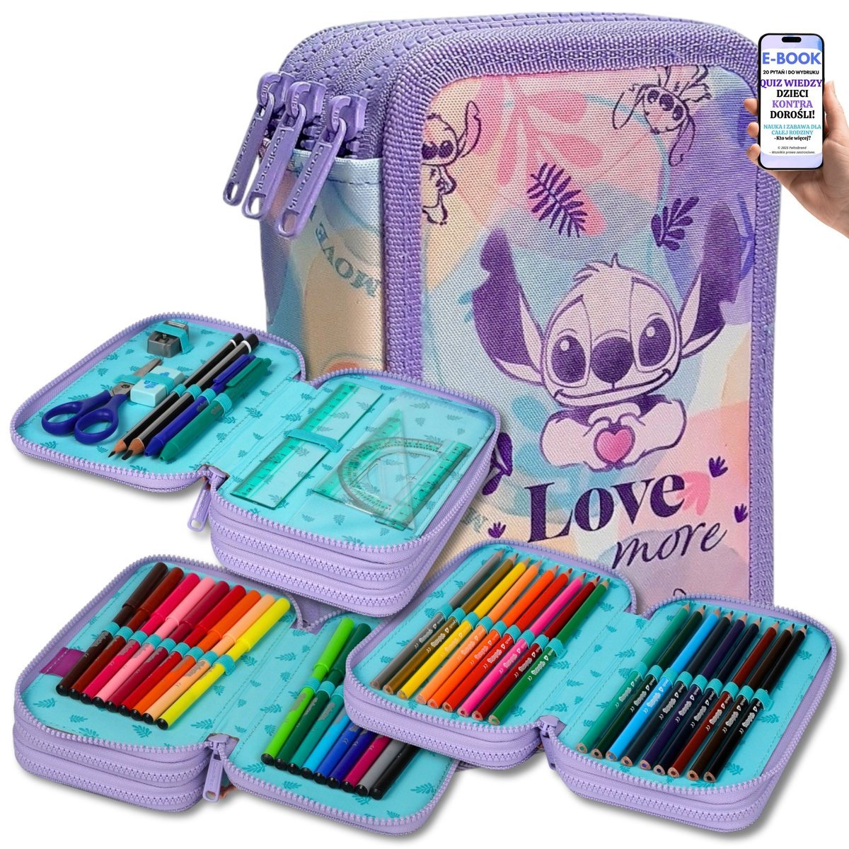 STITCH PIÓRNIK PASTEL TRZYKOMOROWY Z WYPOSAŻENIEM colorino – KREDKI, FLAMASTRY, DŁUGOPISY + EBOOK-2