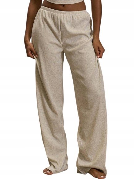 SHEIN BEŻOWE LUŹNE SPODNIE CASUAL NA GUMCE SOFT RIB 36 1JC