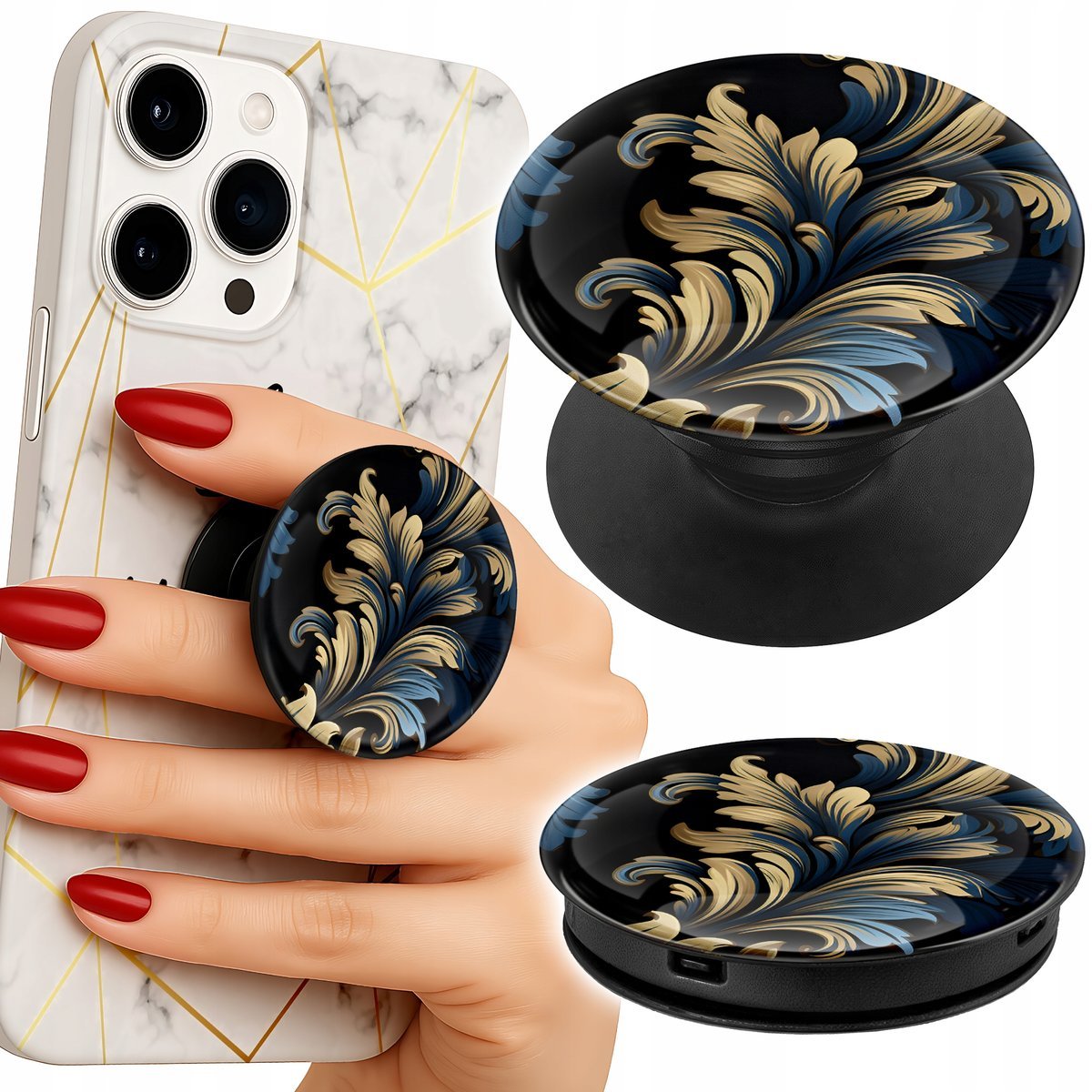 Uchwyt do telefonu Popsocket na palce/stojak ELEGANCKIE ZŁOTE MODNE WZORY