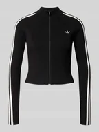 Swetry damskie - Kurtka z dzianiny o kroju slim fit z wyhaftowanym logo - miniaturka - grafika 1