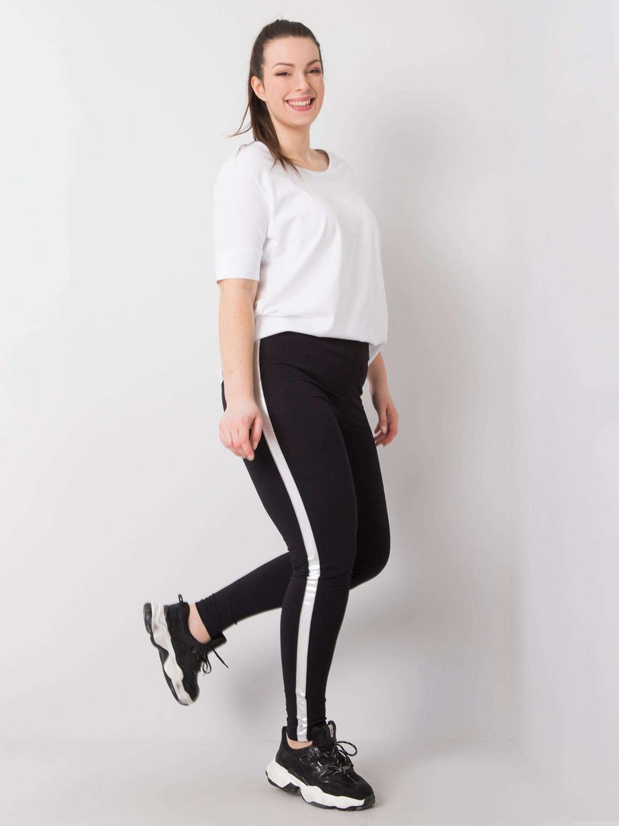 Czarno-srebrne legginsy plus size z lampasami Charlotta-2XL