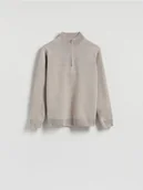 Swetry męskie - Reserved - Sweter z rozpinanym golfem - beżowy - miniaturka - grafika 1