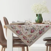 Obrusy i serwetki - Obrus dekoracyjny gobelin 100x100 Eurofirany naturalny różowy ogrodowe kwiaty - miniaturka - grafika 1