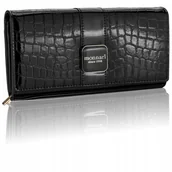 Portfele - Portfel damski MONNARI Duży CZARNY LAKIER CROCO LOGO - miniaturka - grafika 1