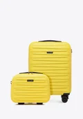 Walizki - Zestaw walizki kabinowej i kosmetyczki z ABS-u żółty - miniaturka - grafika 1