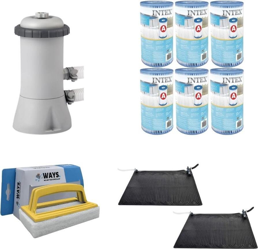 WAYS - Pielęgnacja basenu - 2x podgrzewacz basenu i pompa filtrująca 2271 l/u oraz 6 filtrów typu A i szczotka do szorowania WAYS