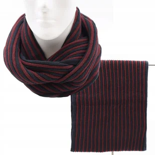 Ciepły modny komin w granatowo - bordowe paski - Apaszki i szaliki damskie - miniaturka - grafika 1