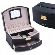 Pudełka i szkatułki - SZKATUŁKA NA BIŻUTERIĘ KUFEREK EKOSKÓRA ELEGANCKI ORGANIZER CZARNY F41 - miniaturka - grafika 1