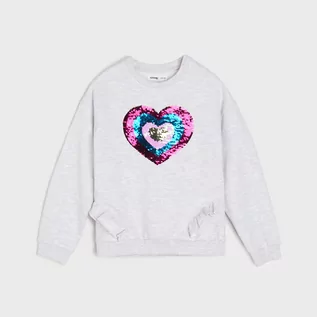 Swetry dla dziewczynek - Sinsay - Bluza z cekinami - Jasny szary - grafika 1