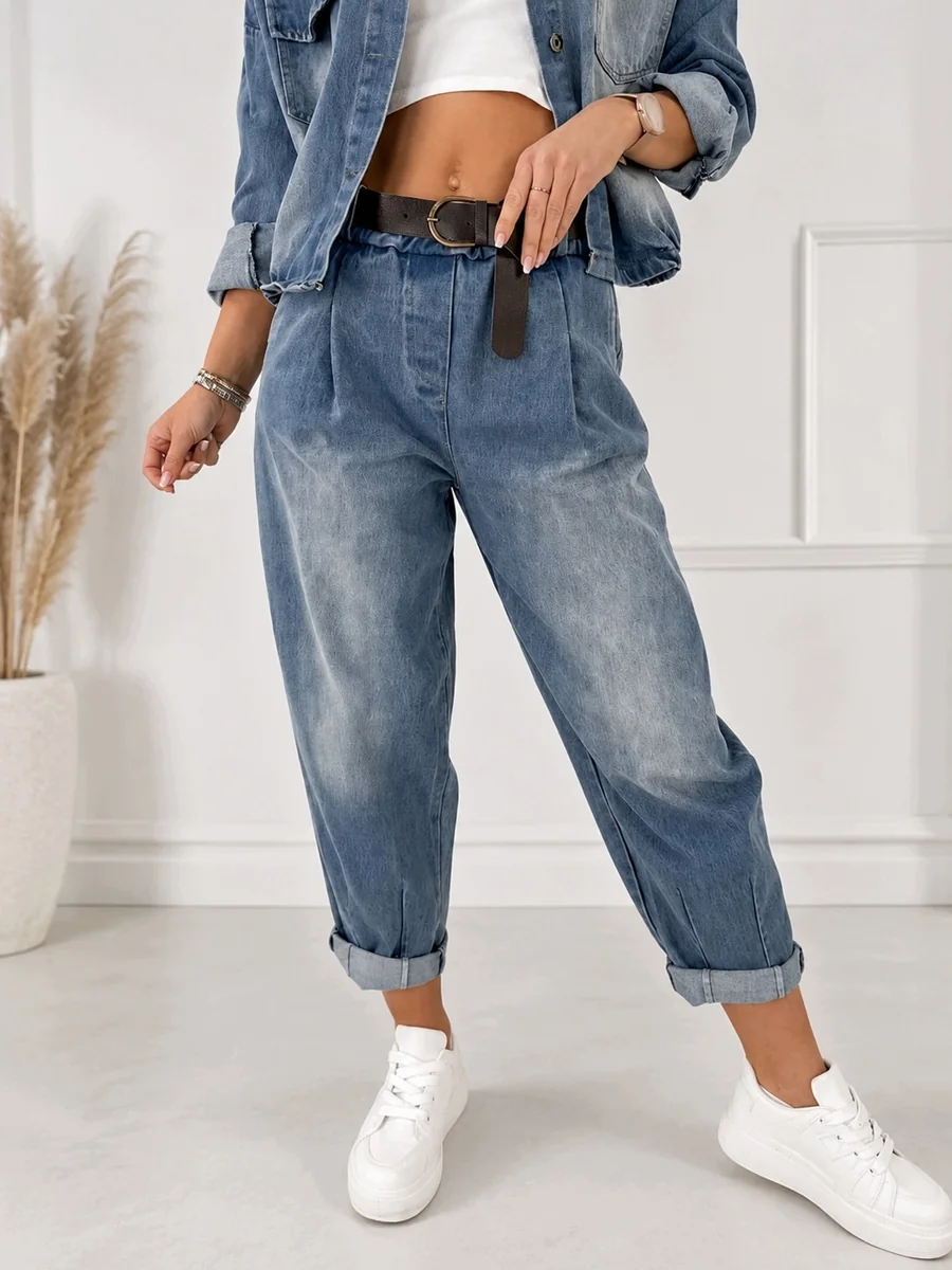 Spodnie jeansowe damskie Mom Fit / Balloon z wysokim stanem – 100% bawełna