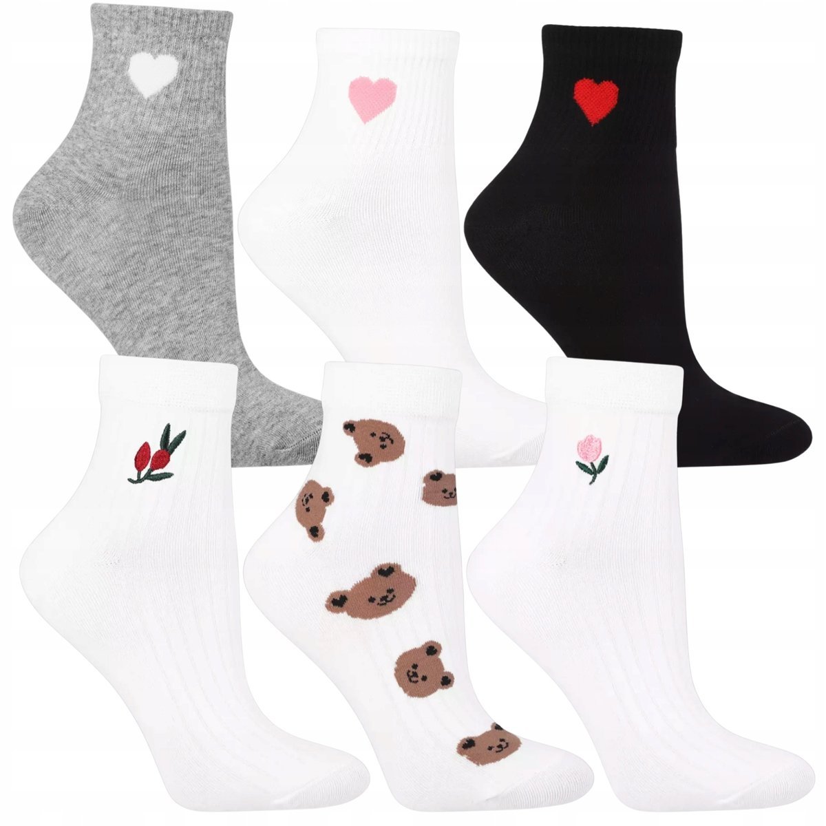 6X SKARPETKI DAMSKIE KRÓTKIE 3/4 BAWEŁNA SKARPETY SERCA UROCZE MORAJ 35-38