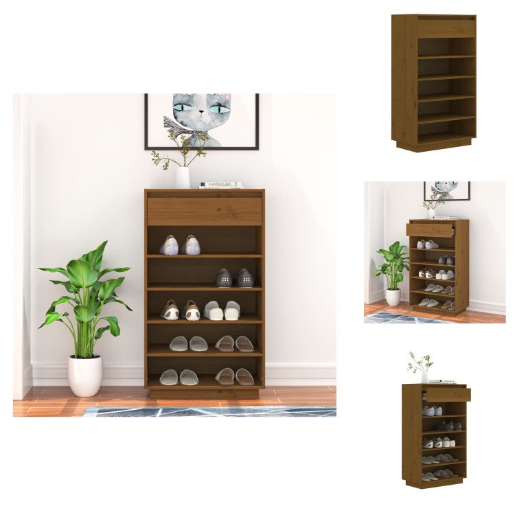 vidaXL Stojak na buty miodowy brąz 60x34x105 cm lite drewno sosnowe - Stojaki i szafki na buty