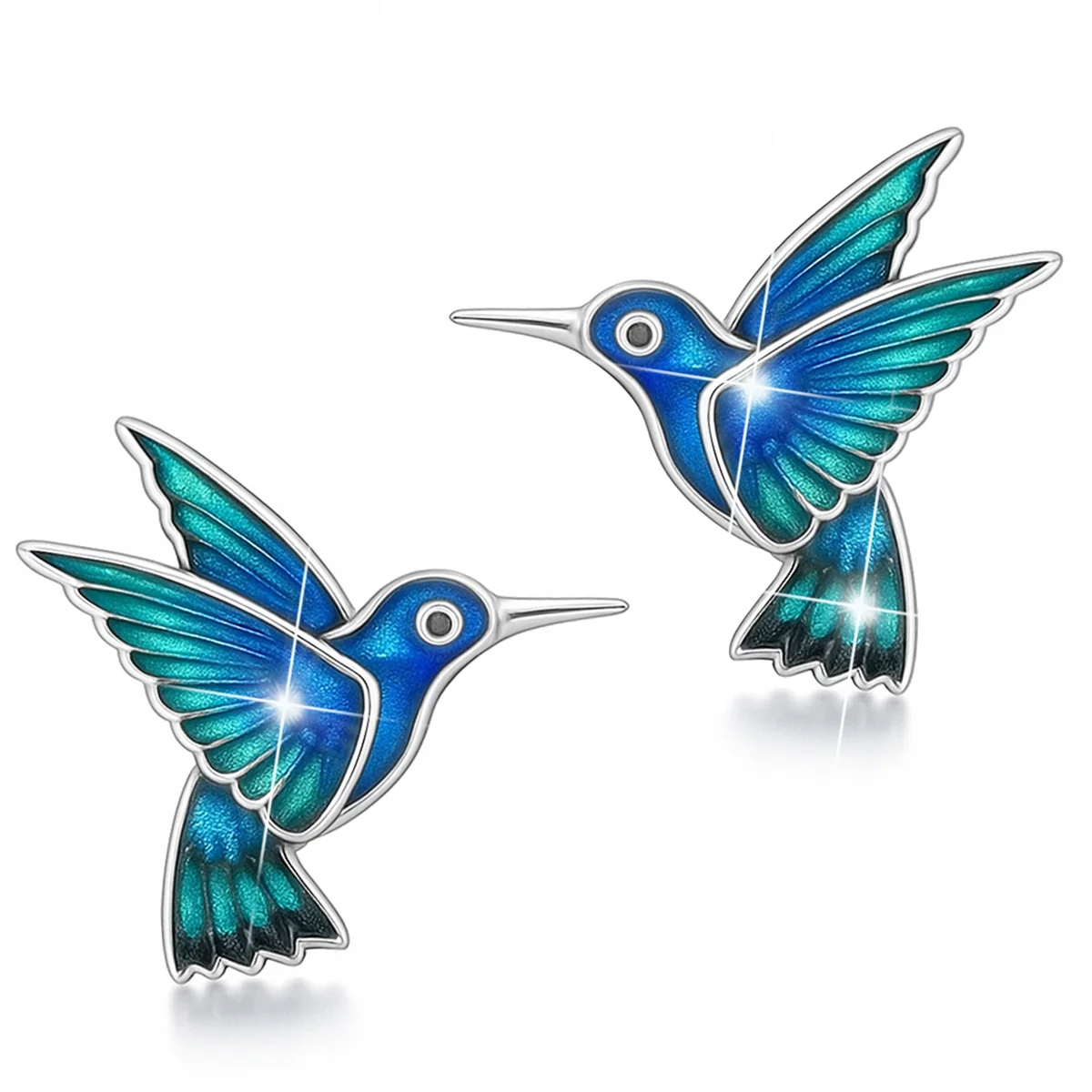 Kolczyki Srebrne Ptaki Niebieskie Kolibry na Sztyfcie Koliber SREBRO 925