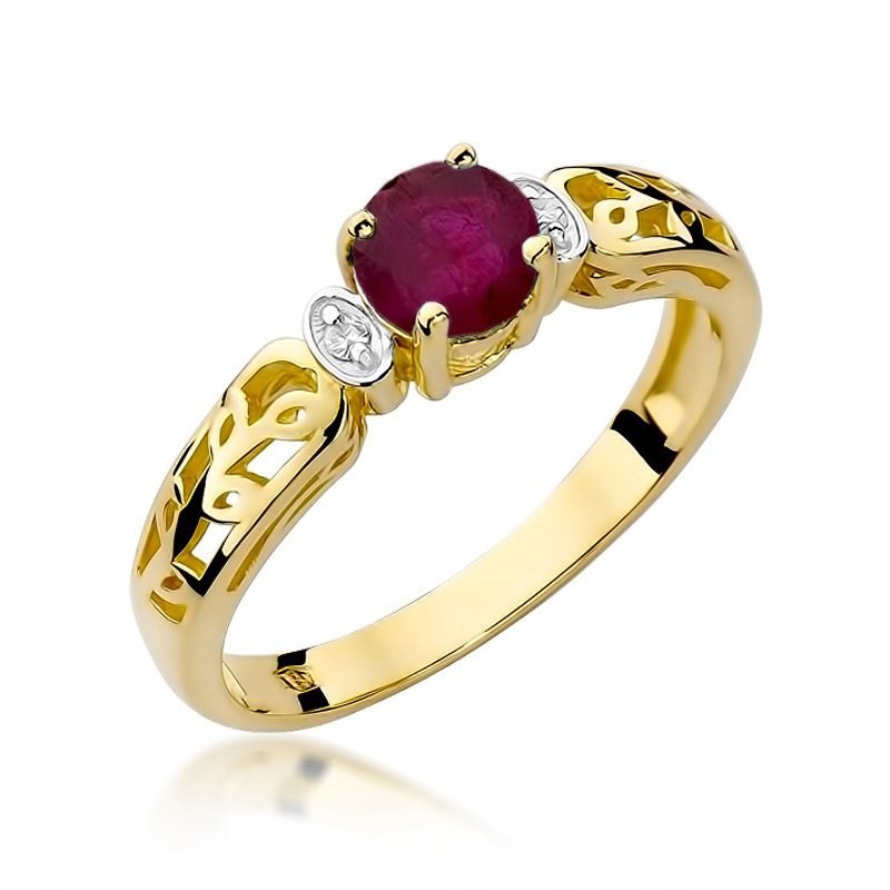 Pierścionek złoty 585 14K z brylantami RUBIN 0,60CT liść