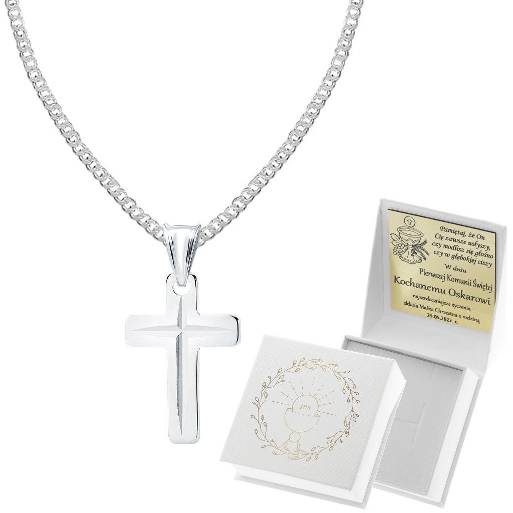 Srebrny krzyżyk FREZOWANY z łańcuszkiem PANCERKA 925 55 cm BIERZMOWANIE