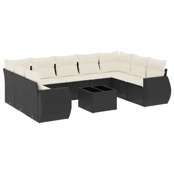 Zestaw mebli ogrodowych modułowych czarny z poduszkami, rattan PE, 62 x 69