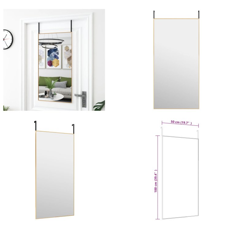 vidaXL Lustro do drzwi Golden 50x100 cm szkło i aluminium - Lustro do drzwi - Lustro ścienne - Lustro wiszące - Lustro do garderoby