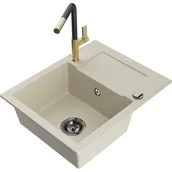 Zlewozmywaki z baterią - Mexen Enzo zlewozmywak granitowy 1-komorowy z ociekaczem i baterią kuchenną Flora, beżowy - miniaturka - grafika 1