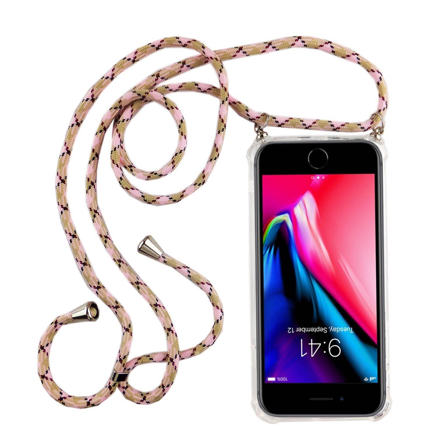 Apple iPhone Etui na telefon komórkowy z łańcuszkiem Slim Cover Etui na telefon komórkowy z paskiem na przewód, do telefonu komórkowego: Apple iPhone 8 Plus (5,5 cala), wybierz pasek: różowy żółty