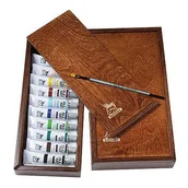 Farby i media malarskie - Zestaw farb olejnych Renesans 10x20 ml Olej for Art w drewnianym piórniku + pędzel - miniaturka - grafika 1