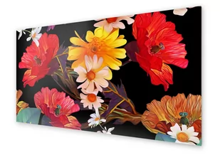 Panel kuchenny HOMEPRINT Kolorowe kwiaty na czarnym tle 120x60 cm - Dekoracje domu - miniaturka - grafika 1