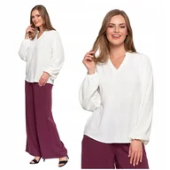 Koszule damskie - Bluzka Damska Elegancka Koszula Dekolt w Serek Długi Rękaw Zwiewna MORAJ S - miniaturka - grafika 1