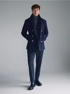 Płaszcze męskie - Reserved - Dwurzędowy płaszcz - granatowy - miniaturka - grafika 1