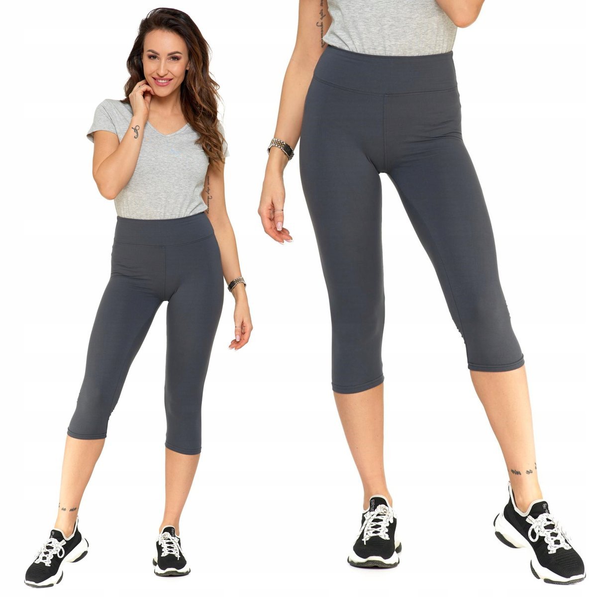 Sportowe Legginsy Damskie 3/4 Klasyczne Getry Fit Peach Touch Moraj 3Xl Grey