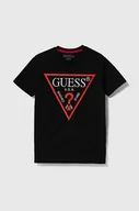 Koszulki dla dziewczynek - Guess t-shirt bawełniany dziecięcy kolor czarny z aplikacją - miniaturka - grafika 1