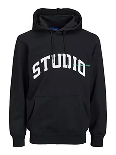 JACK & JONES PLUS Męska bluza z kapturem JORBRINK Studio Sweat Hood PLS z kapturem, czarna, 5XL, czarny, 5XL - Bluzy męskie - miniaturka - grafika 1