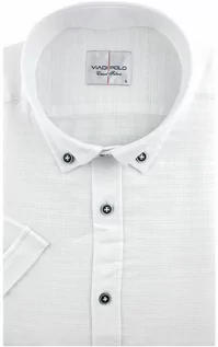 Koszule męskie - Viadi Polo Lniana Koszula Męska Codzienna Przewiewna Casual gładka biała z krótkim rękawem w kroju SLIM FIT Viadi Polo N518 Koszula N518 - grafika 1
