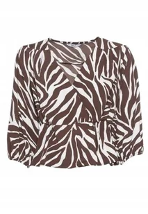 ONLY BLUZKA DAMSKA BIAŁO BRĄZOWA ZEBRA DEKOLT SEREK S KWB - Bluzki damskie - miniaturka - grafika 1