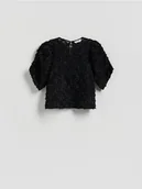 Bluzki damskie - Reserved - Bluzka z aplikacjami - czarny - miniaturka - grafika 1