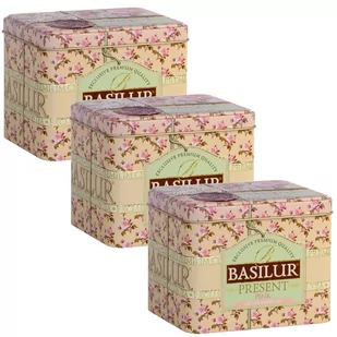 BASILUR Present Pink- zielona herbata cejlońska, liściasta w ozdobnej puszce 100g x3 - Herbata - miniaturka - grafika 1