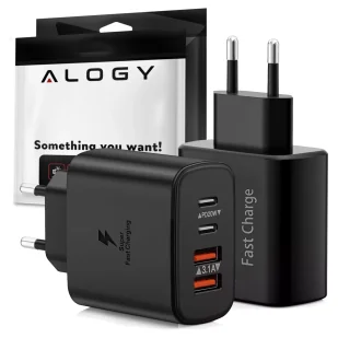 Ładowarka sieciowa 40W 2x USB 2x USB-C Alogy Super Fast Charger Szybkie ładowanie PowerDelivery PD Czarna - Ładowarki do telefonów - miniaturka - grafika 1