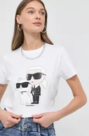 Koszulki sportowe damskie - Karl Lagerfeld t-shirt bawełniany kolor biały - miniaturka - grafika 1