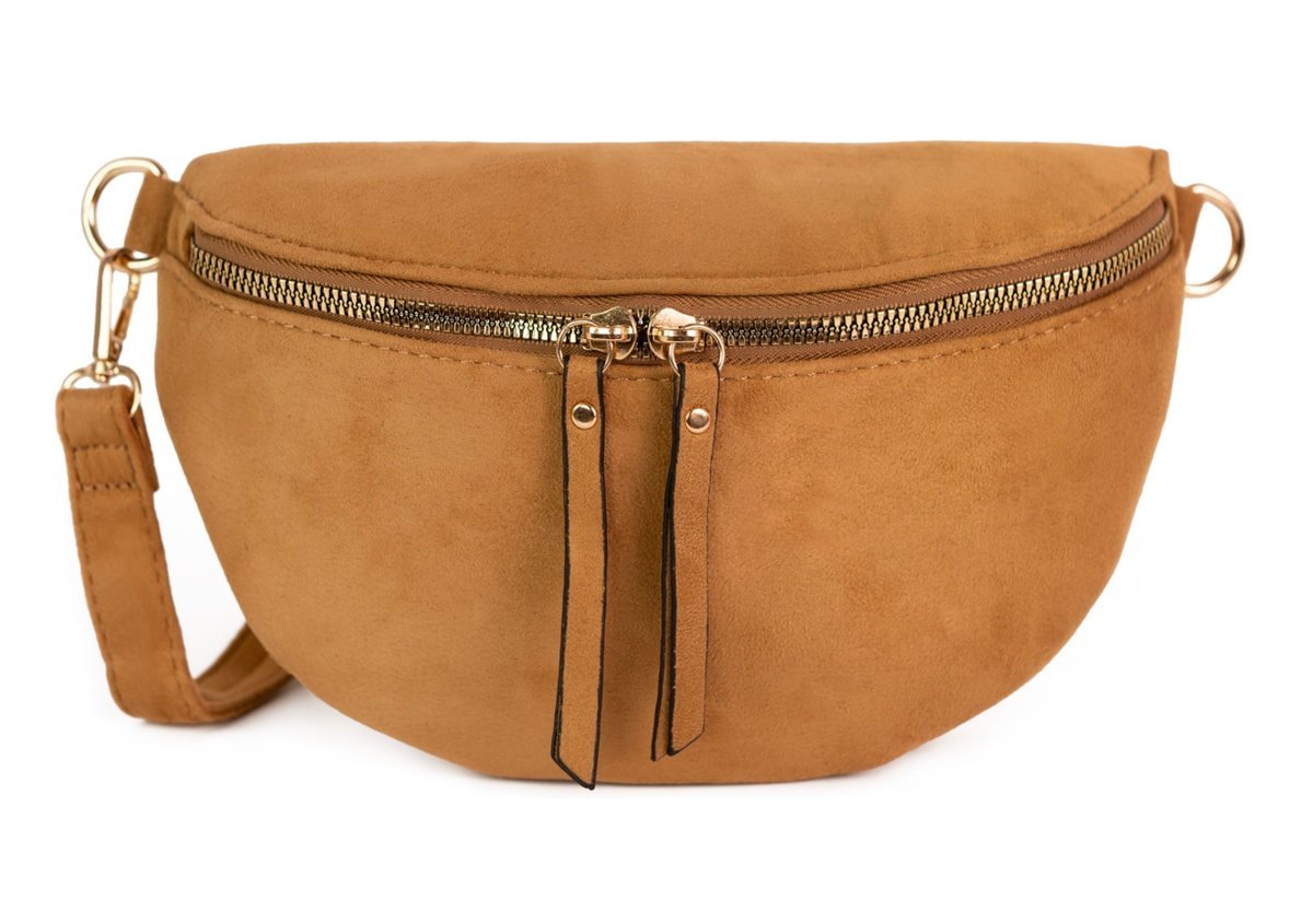 Nerka Torebka Saszetka Damska Regulowany Pasek Elegancka Zamszowa Brązowa