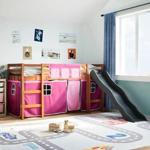 vidaXL vidaXL Dziecięce łóżko na antresoli, różowe zasłonki, 90x190 cm - Łóżka dla dzieci i młodzieży - miniaturka - grafika 1
