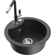 Zlewozmywaki z baterią - Mexen Diego zlewozmywak granitowy 1-komorowy z baterią kuchenną Flora, czarny nakrapiany - miniaturka - grafika 1