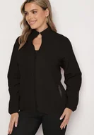 Bluzy damskie - Czarna Bluza na Suwak o Prostym Kroju ze Stójką i Kieszeniami Esamira - miniaturka - grafika 1