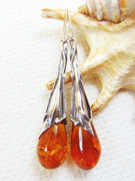 Kolczyki srebrne z bursztynem, handmade 210-86
