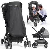 Akcesoria do wózków - Orzbow Osłona przeciwsłoneczna do wózka UPF 50+ z okienkiem i siatką Czarna - miniaturka - grafika 1