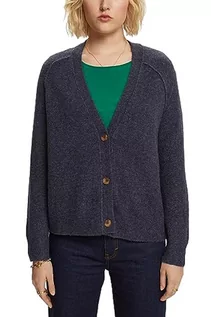 Swetry damskie - ESPRIT Kardigan zapinany na guziki z dekoltem w serek, mieszanka wełny, grantowy, XXS - grafika 1