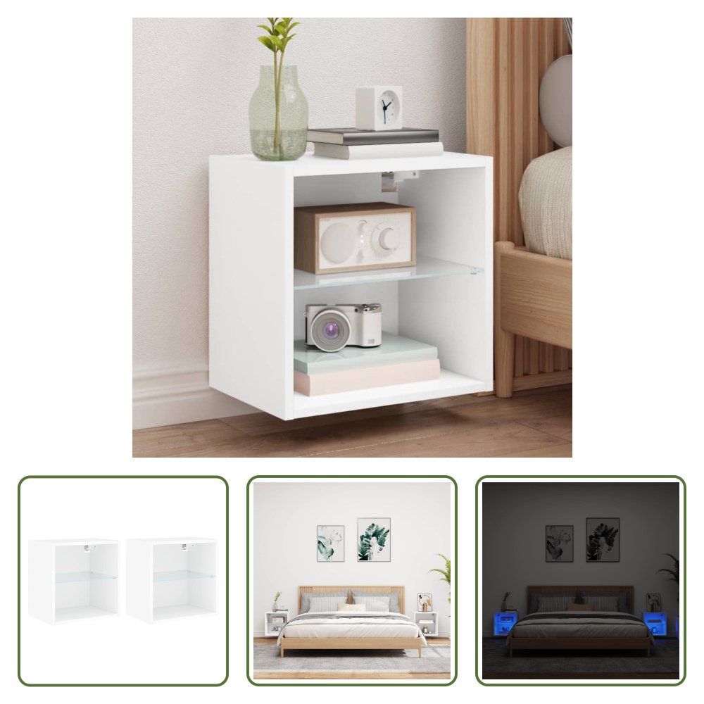 The Living Store Szafki nocne ścienne z oświetleniem LED 2 szt. Biały