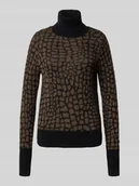 Swetry damskie - Sweter z wywijanym kołnierzem ze wzorem na całej powierzchni model ‘KORDULA’ - miniaturka - grafika 1