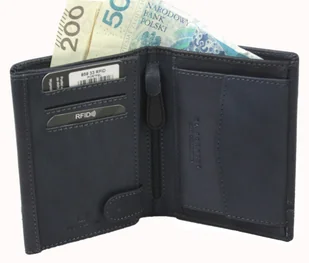 Portfel Męski Skórzany EL FORREST Duży Pionowy Bez Zapięcia Dwa Skrzydełka 859 33 RFID GRANATOWY 13 x 10 x 2.5 [cm] - Portfele - miniaturka - grafika 8