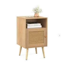 Stolik Szafka Nocna Rattanowa W Stylu Wiejskim - Szafki nocne - miniaturka - grafika 1